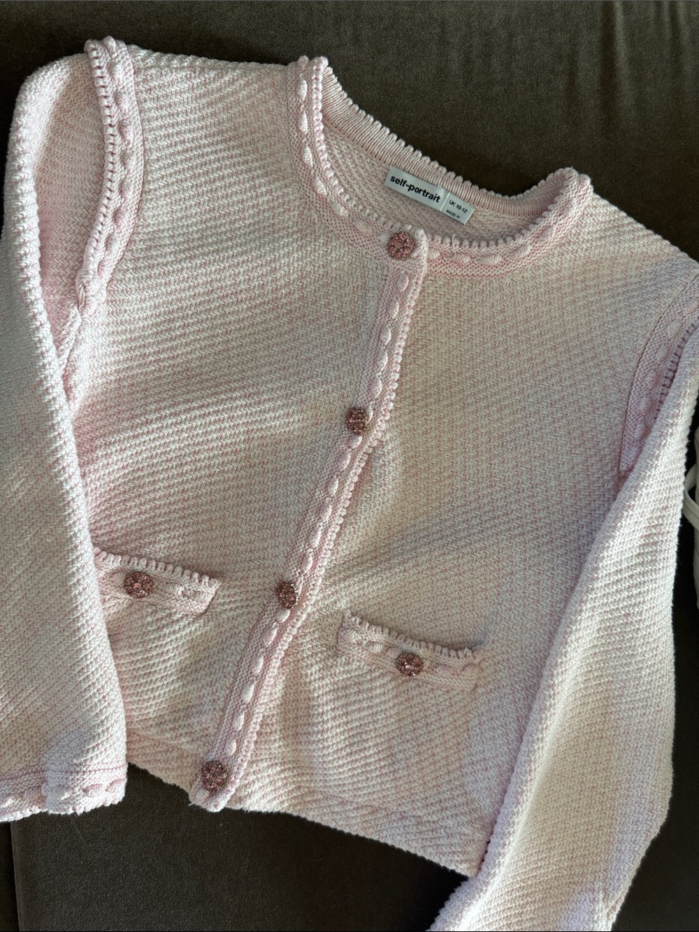Self-Portrait Girls Pale Pink Knit Cardigan